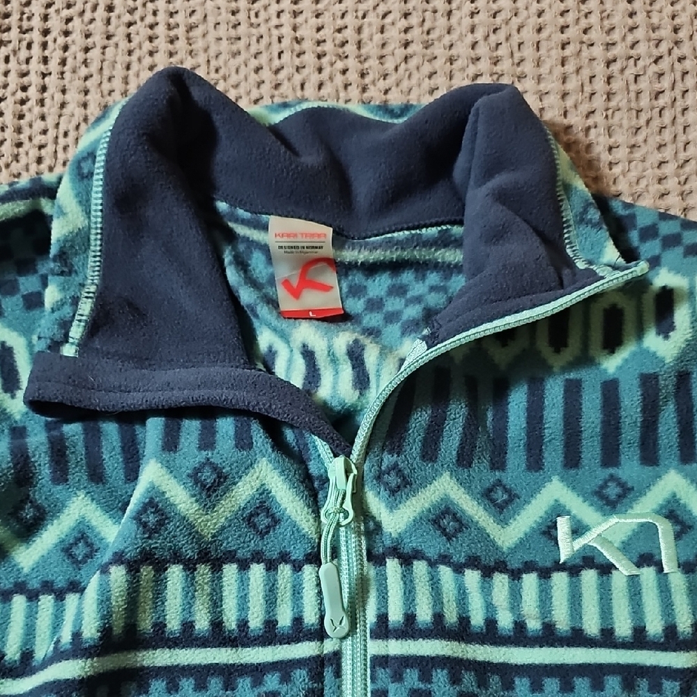 Kari Traa Nordic Print Full Zip Jacket Women’s Large Blue Teal Athletic Fleece - Picture 4 of 13